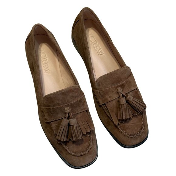 J. CREW Maison tassel loafers Suede Leather Walnut Brown $278 EUC 6.5 - Picture 2 of 7